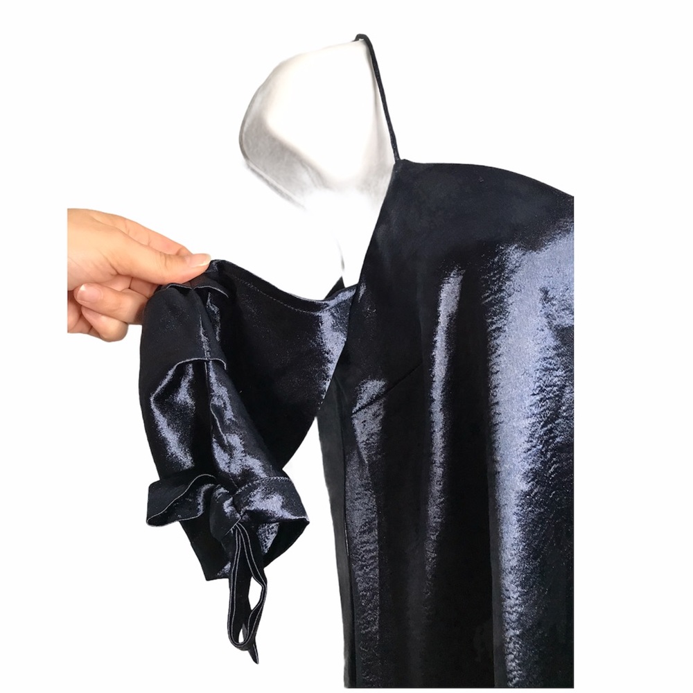 Urban Outfitters | Blue Satin Cold Shoulder Blouse • - Picture 6 of 9